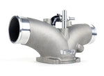 IPD 74mm turbo Y plenum three-quarter view with cast Made in USA logo, breather fitting and machined inlets - IPD for Porsche 997.2 Turbo