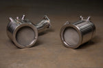 Internal view of Valvetronic Designs 400 cell catted downpipes for Audi C8 RS6 and RS7, showing the high-flow metallic honeycomb substrate.