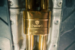 Top-down view of the central gold-plated resonator section with the Valvetronic Designs "Special Ops" logo, positioned between silver heat shielding.