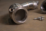 An extreme close-up reveals the internal structure of the Valvetronic Designs 400 Cell Catted Downpipe. 
