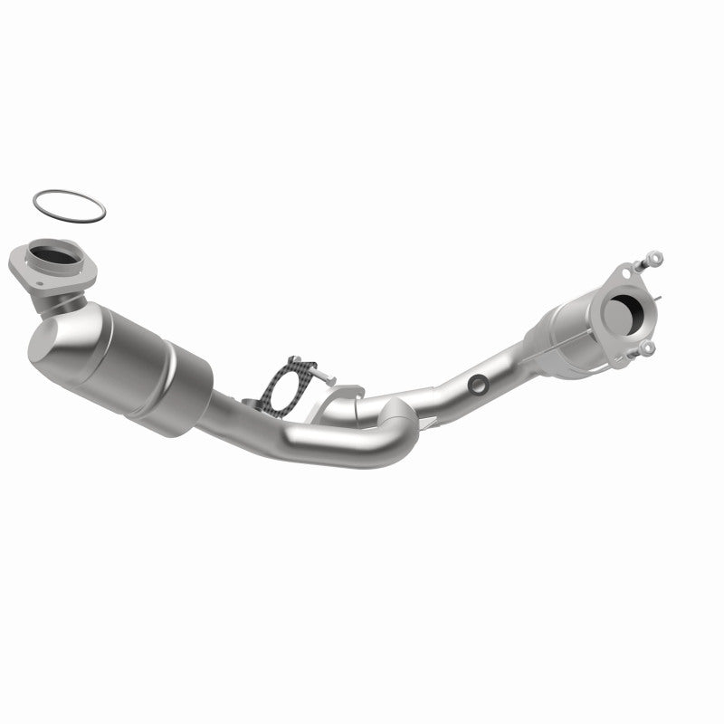 MagnaFlow 5411466 carb direct-fit catalytic converter, opposite rear three-quarter view of the turntable spin
