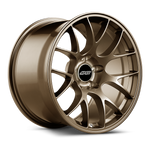 Bronze-finished alloy wheel with multi-spoke design, center cap, and deep barrel profile on white background - APEX Wheels wheel for 19x9.5 ET35 5x120 - Satin Bronze
