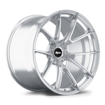Silver alloy wheel with five-spoke design, polished finish, and black center cap on white background - APEX Wheels wheel for 21x13 ET22 5x120 - Brushed Clear