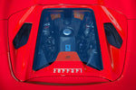 Red Ferrari 488 Spider from above with Capristo Design S carbon fiber and glass bonnet