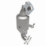 MagnaFlow 22-191 oem grade manifold converter, opposite front three-quarter view of the turntable spin