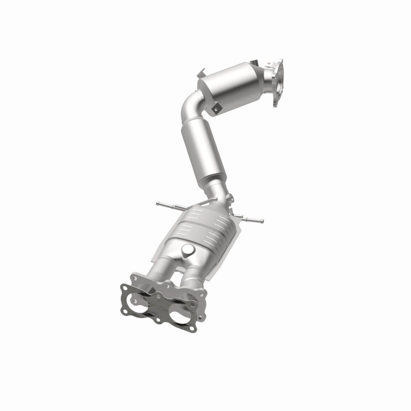 MagnaFlow 21-508 oem grade direct-fit catalytic converter, opposite rear three-quarter view of the turntable spin