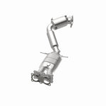 MagnaFlow 21-508 oem grade direct-fit catalytic converter, opposite rear three-quarter view of the turntable spin