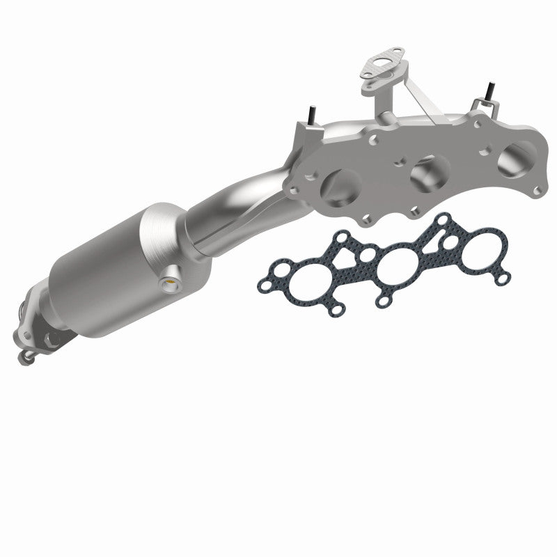 MagnaFlow 52430 oem grade manifold converter, opposite front three-quarter view of the turntable spin
