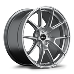 Silver alloy wheel with multi-spoke design and black center cap on white background - APEX Wheels wheel for 18x9 ET30 5x120 - Hyper Black