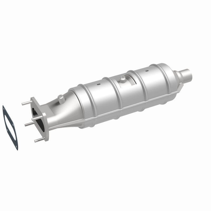 MagnaFlow 339202 carb direct-fit catalytic converter, front three-quarter view of the turntable spin