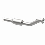 MagnaFlow 5571661 carb direct-fit catalytic converter, opposite rear three-quarter view of the turntable spin