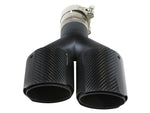 aFe Takeda 2.5in 304 Stainless Steel Clamp-on Exhaust Tip Driver side 2.5in Inlet 4in Dual-Carbon