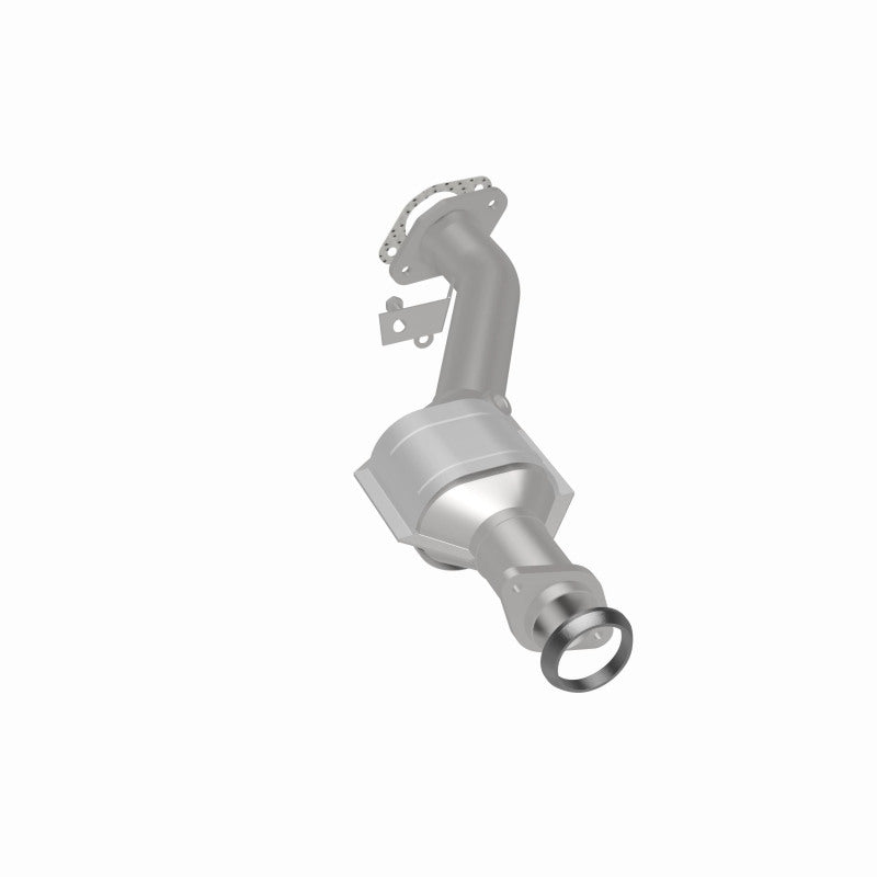 MagnaFlow 5421025 carb direct-fit catalytic converter, rear three-quarter view of the turntable spin