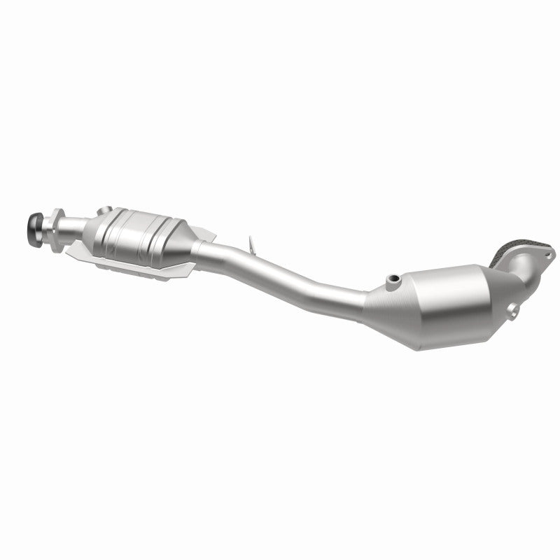 MagnaFlow 5481622 carb direct-fit catalytic converter, opposite rear three-quarter view of the turntable spin