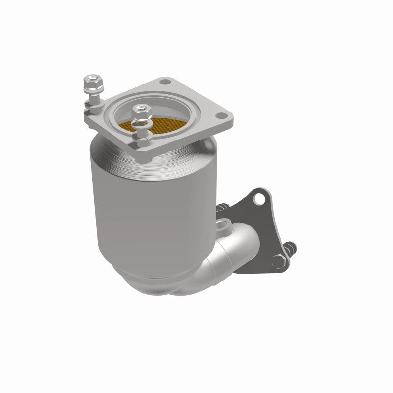 MagnaFlow 5582846 carb direct-fit catalytic converter, opposite front three-quarter view of the turntable spin