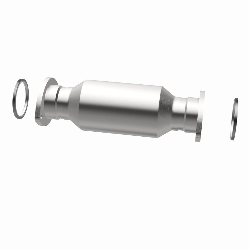 MagnaFlow 24455 epa direct-fit catalytic converter, side view of the turntable spin