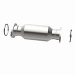 MagnaFlow 24455 epa direct-fit catalytic converter, side view of the turntable spin