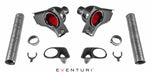 Dual carbon fiber cold air intake system with red cone filters, black heat shields, flexible intake tubes and mounting hardware displayed as complete kit - Eventuri carbon plenum lid for BMW E39 M5 and E52 Z8