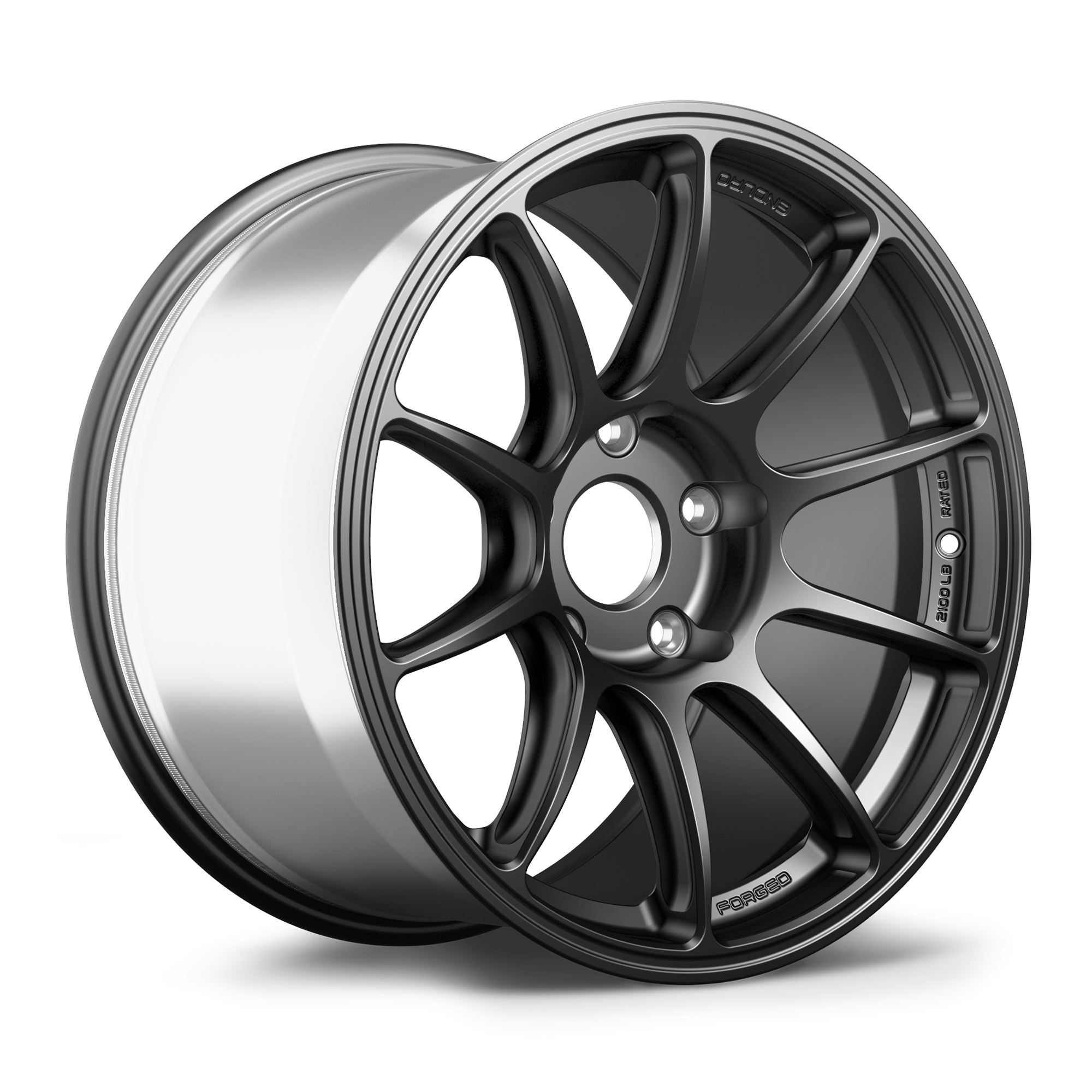Matte anthracite forged aluminum wheel with ten-spoke design and polished silver barrel showing 5-lug bolt pattern - APEX Wheels wheel for 18x10.5 ET44 5x130 - Satin Black