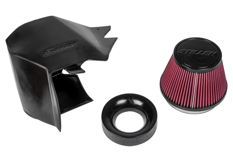 Closeup view of Stillen High Flow Cold Air Intake for Nissan 350Z 2003-2006 parts with white background
