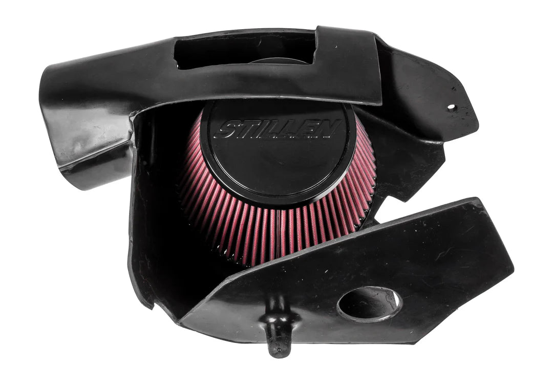 Close up view of Stillen Hi-Flow Cold Air Intake [S50/V35] (Black) for Infiniti G35 Coupe/Sedan 2002-2005 with white background