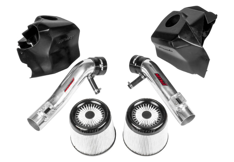Over view wide shot of Stillen Long Tube Dual Intake Kit with Dry Filter for Infiniti EX35/G35 Sedan/G37 Coupe/G37 Sedan/Q40/Q60 [2007-2015] with white background