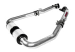 Close up side view of Stillen Generation 3 Ultra Long Tube Dual Intake Kit with Dry Filter for Nissan 350Z 2007-2009 with white background