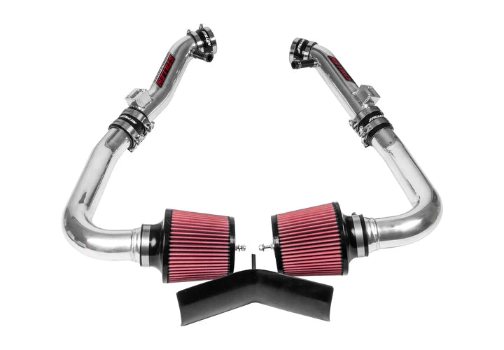 Close up view of Stillen Gen 3 [V36] Dual Ultra Long Tube Air Intake Kit - Oil Filter for Infiniti G37 Sedan/Q40 [2009-2015] with white background