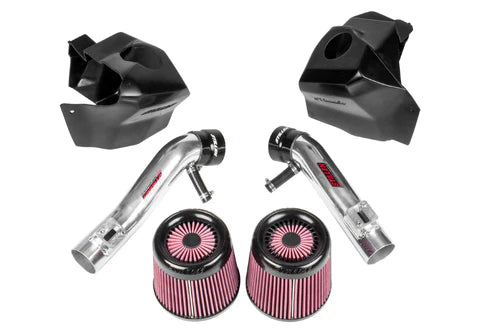 Over-view wide shot of Stillen Generation 2 Dual Long Tube Air Intake Kit - [Z33] - Oil Filter for Nissan 350Z 2007-2009 with white background