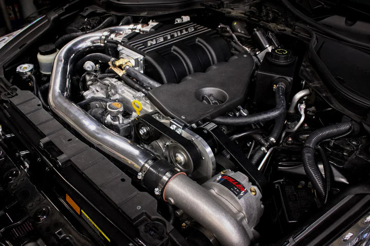 wide view of Stillen Supercharger Tuned System [Satin] for Infiniti Q50 2014-2015 fitted inside a car