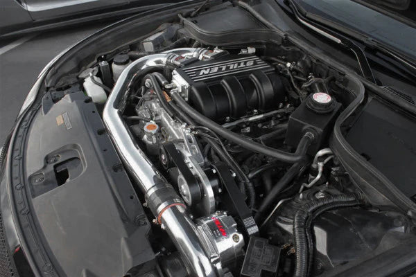 wide view of Stillen Supercharger Tuned System [Polished] for Nissan 370Z [Z34] (Base and Touring) 2012-2014 fitted inside a car 