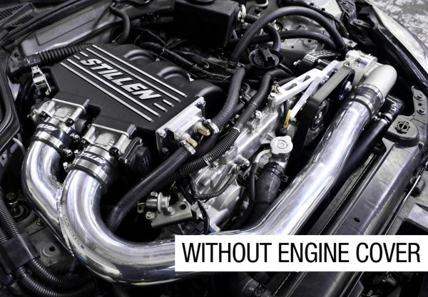 wide view of Stillen Supercharger Tuned System [Polished] for Nissan 370Z [Z34] (Base and Touring) 2012-2014 fitted inside a car 