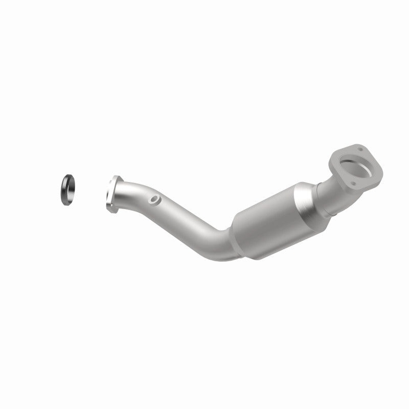 MagnaFlow 4561999 carb direct-fit catalytic converter, opposite rear three-quarter view of the turntable spin