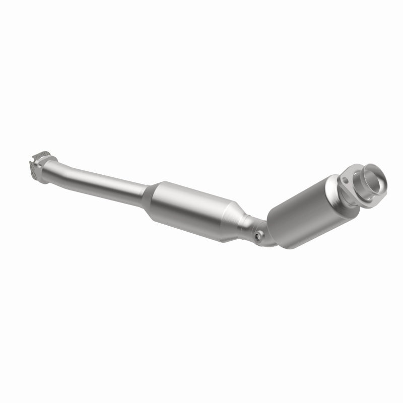 MagnaFlow 551057 carb direct-fit catalytic converter, opposite front three-quarter view of the turntable spin