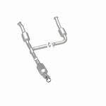 MagnaFlow 5481108 carb direct-fit catalytic converter, rear three-quarter view of the turntable spin