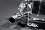 close view of Capristo Valved Exhaust with Cat Spares for Ferrari 430 Scuderia / 16M 2007-2009 with black background