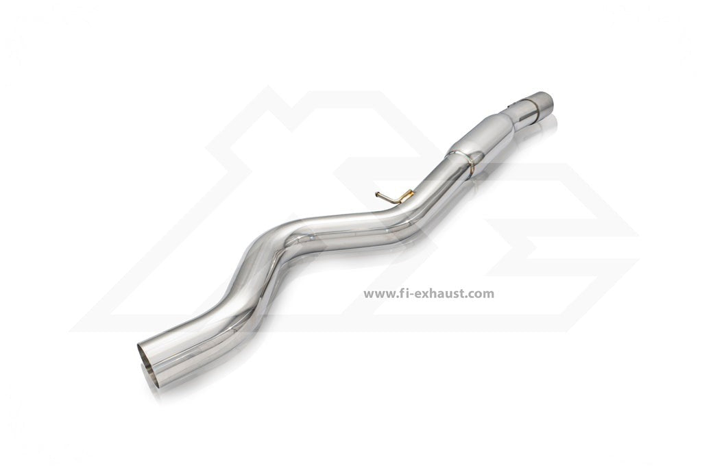 A front view of Fi EXHAUST Valvetronic Cat-Back System for BMW G26 430i Gran Coupe B48 2019+ downpipe with white background