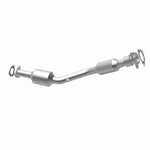 MagnaFlow 5582722 carb direct-fit catalytic converter, opposite rear three-quarter view of the turntable spin