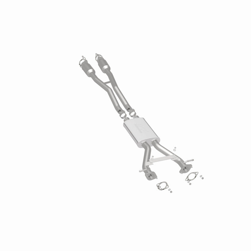 MagnaFlow 52849 oem grade direct-fit catalytic converter, rear three-quarter view of the turntable spin