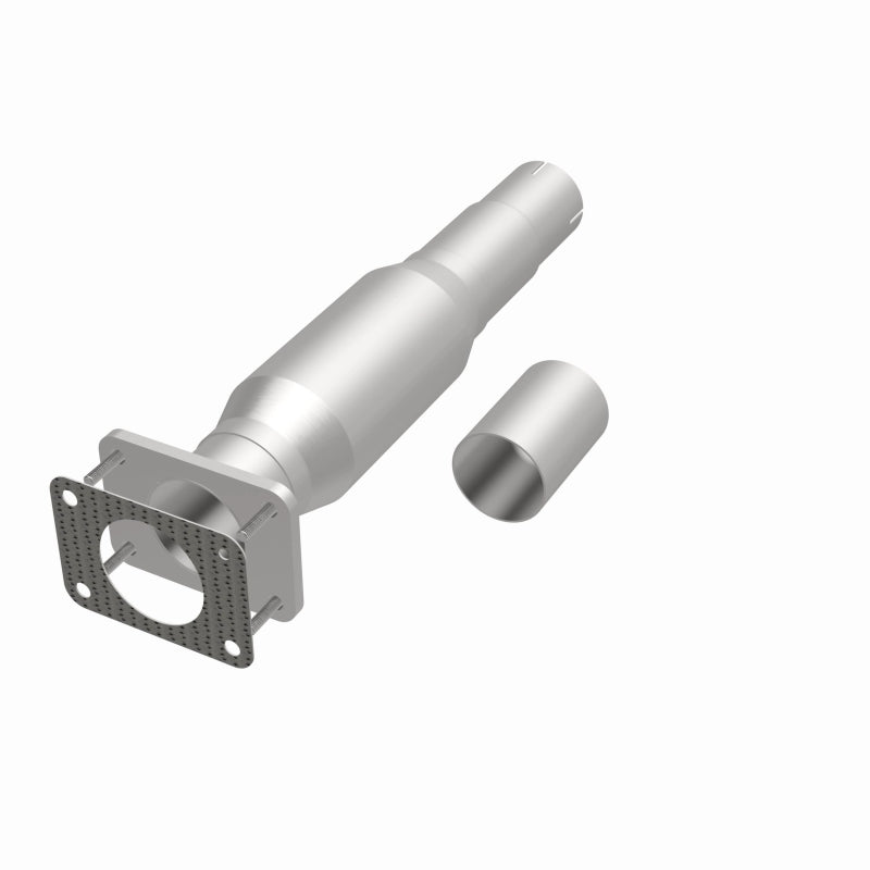 MagnaFlow 5561482 carb direct-fit catalytic converter, opposite front three-quarter view of the turntable spin