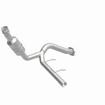 MagnaFlow 5551418 carb direct-fit catalytic converter, front three-quarter view of the turntable spin