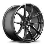 Dark gunmetal alloy wheel with split-spoke design and center cap on clean white background - APEX Wheels wheel for 21x10.5 ET36 5x112 - Satin Black