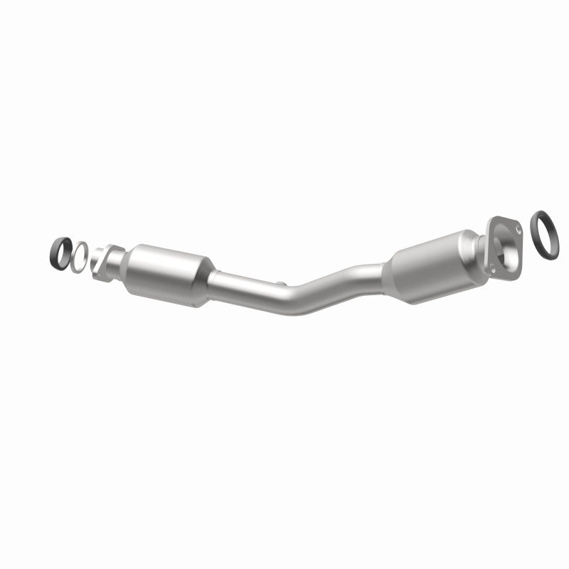 MagnaFlow 5411327 carb direct-fit catalytic converter, opposite rear three-quarter view of the turntable spin