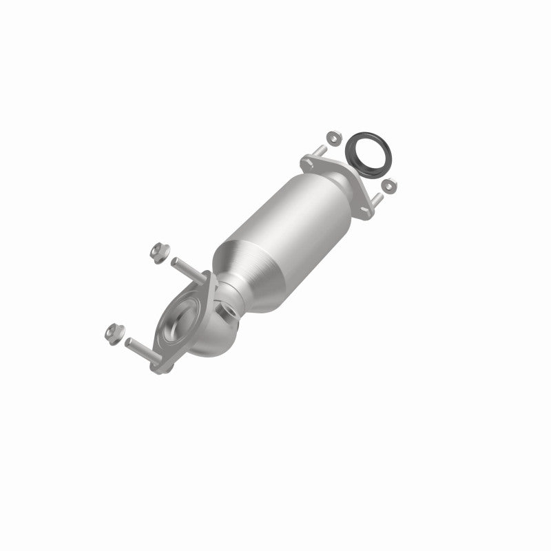 MagnaFlow 5451617 carb direct-fit catalytic converter, opposite front three-quarter view of the turntable spin