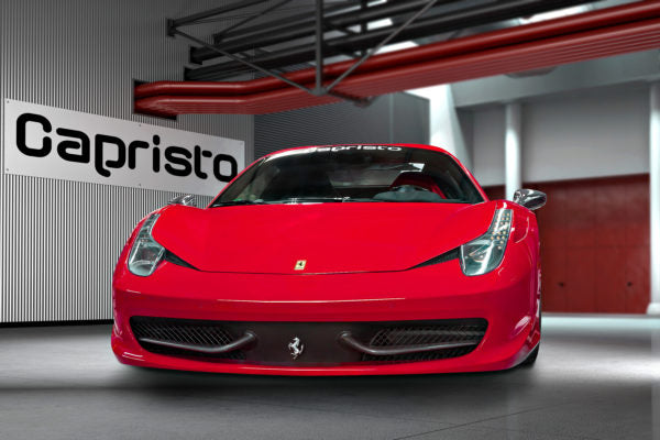 wide view of Capristo Carbon Front Wings (Matte) for Ferrari 458 Italia/Spider  2009-2015 fitted inside the car