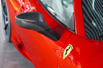 close view of Capristo Carbon Mirror Cases (Matte) for Ferrari 458 2009-2015 fitted in car