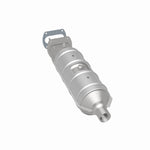MagnaFlow 339202 carb direct-fit catalytic converter, rear three-quarter view of the turntable spin