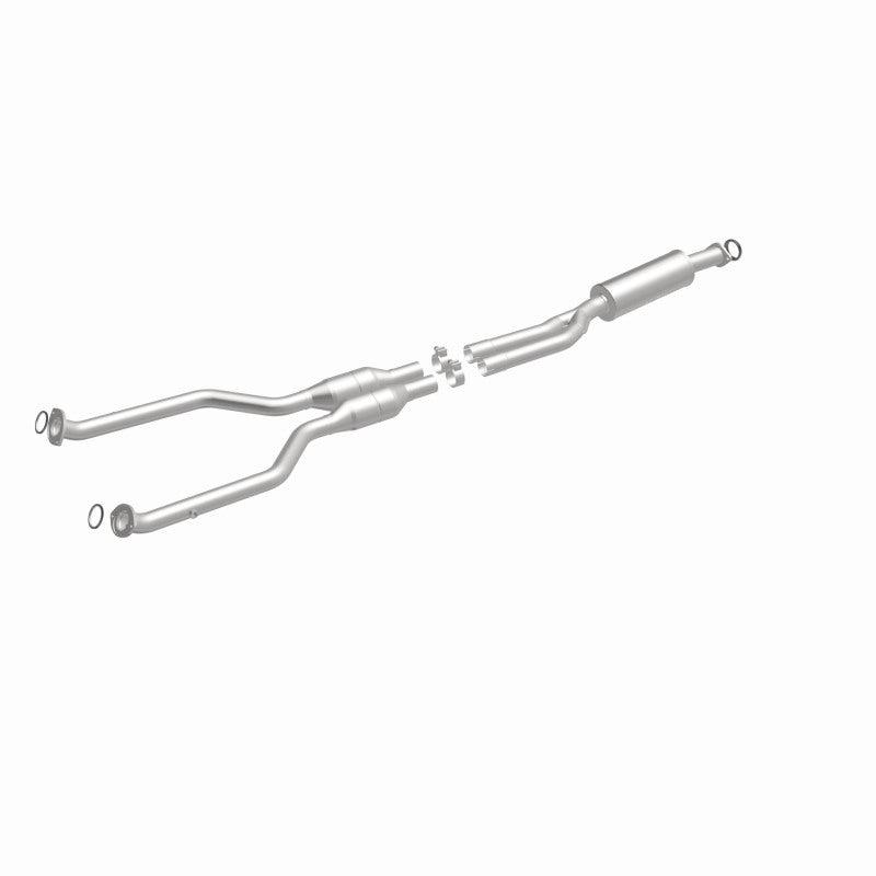 MagnaFlow 5571315 carb direct-fit catalytic converter, front three-quarter view of the turntable spin
