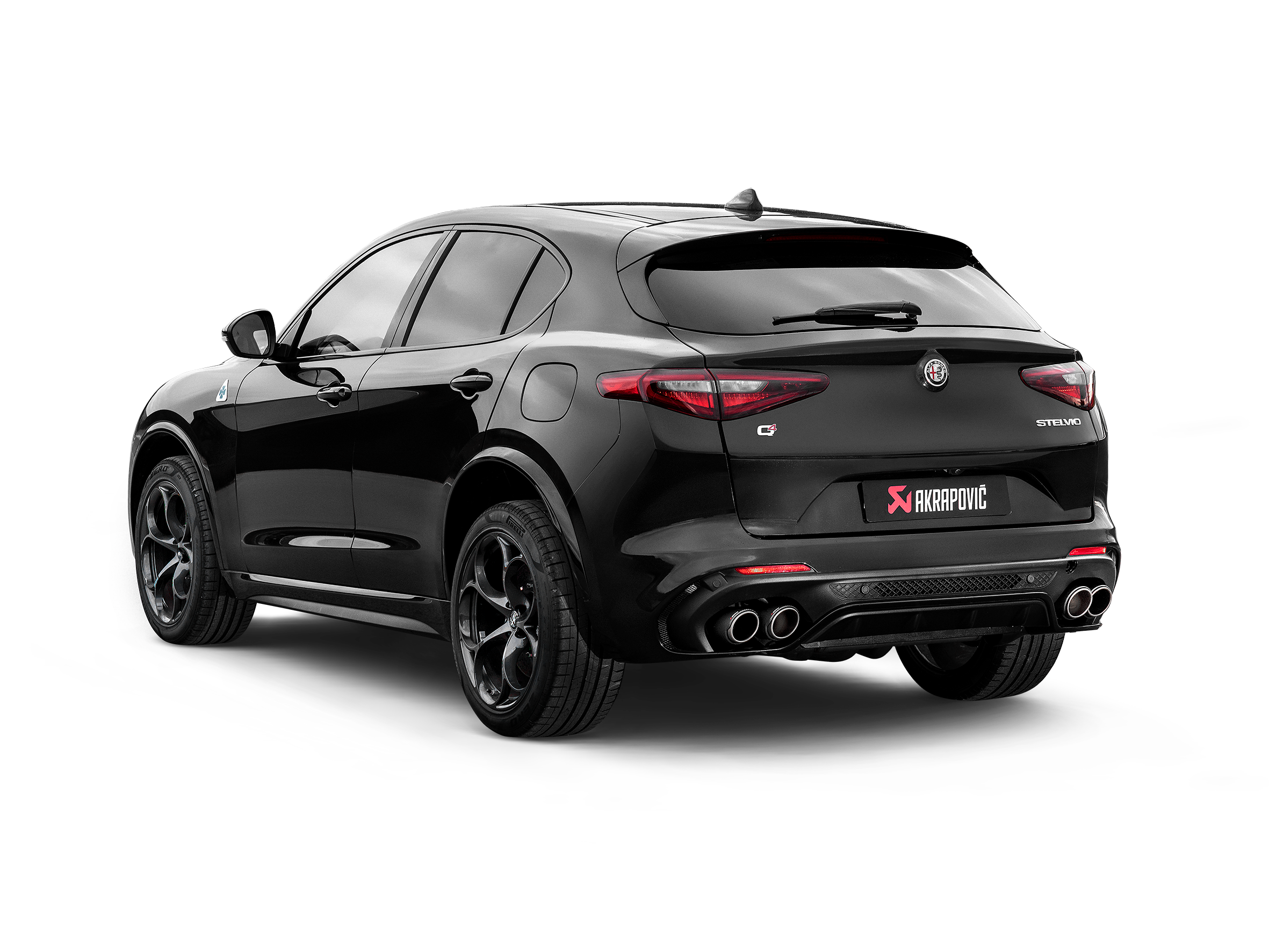 Akrapovic Alfa Romeo Stelvio Quadrifoglio Slip-On Line (Titanium) w/Titanium/Carbon Fiber Tips S-AR/TI/6H for Alfa Romeo Stelvio Quadrifoglio 949 2018-2027, detail view