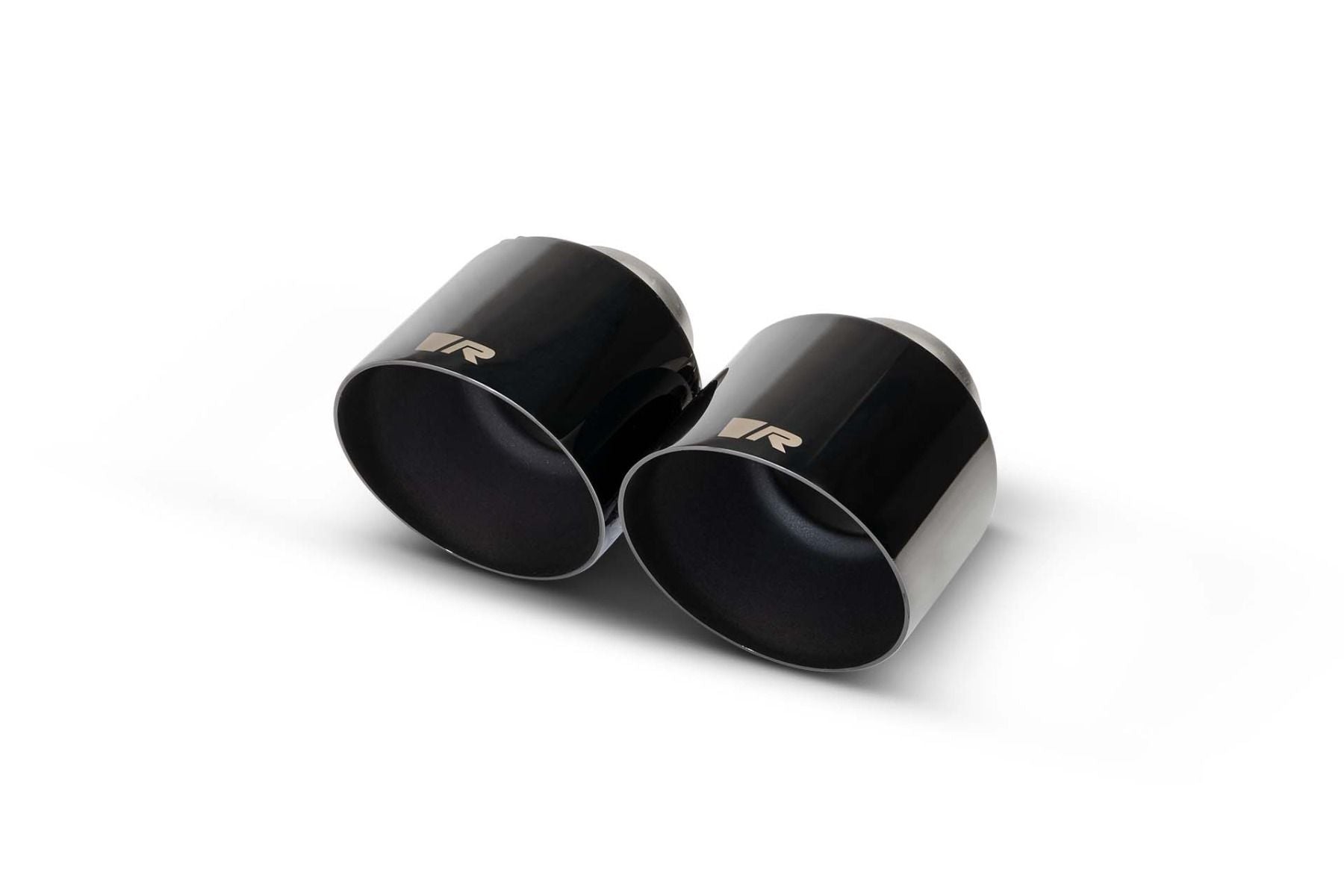 Pair of black chrome angled tail pipes, Black Chrome Angled 115mm tip option for the Remus A90 Supra Axle-Back Exhaust GPF